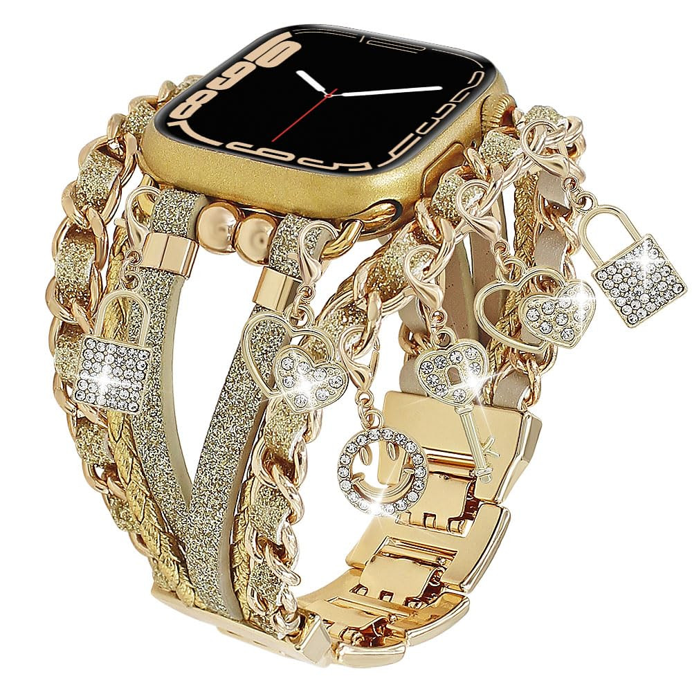 Boho Leather Band Compatible with Apple Watch 46 49 45 44 42 41 40 38mm Women,Stylish Bracelet wi... | Amazon (US)