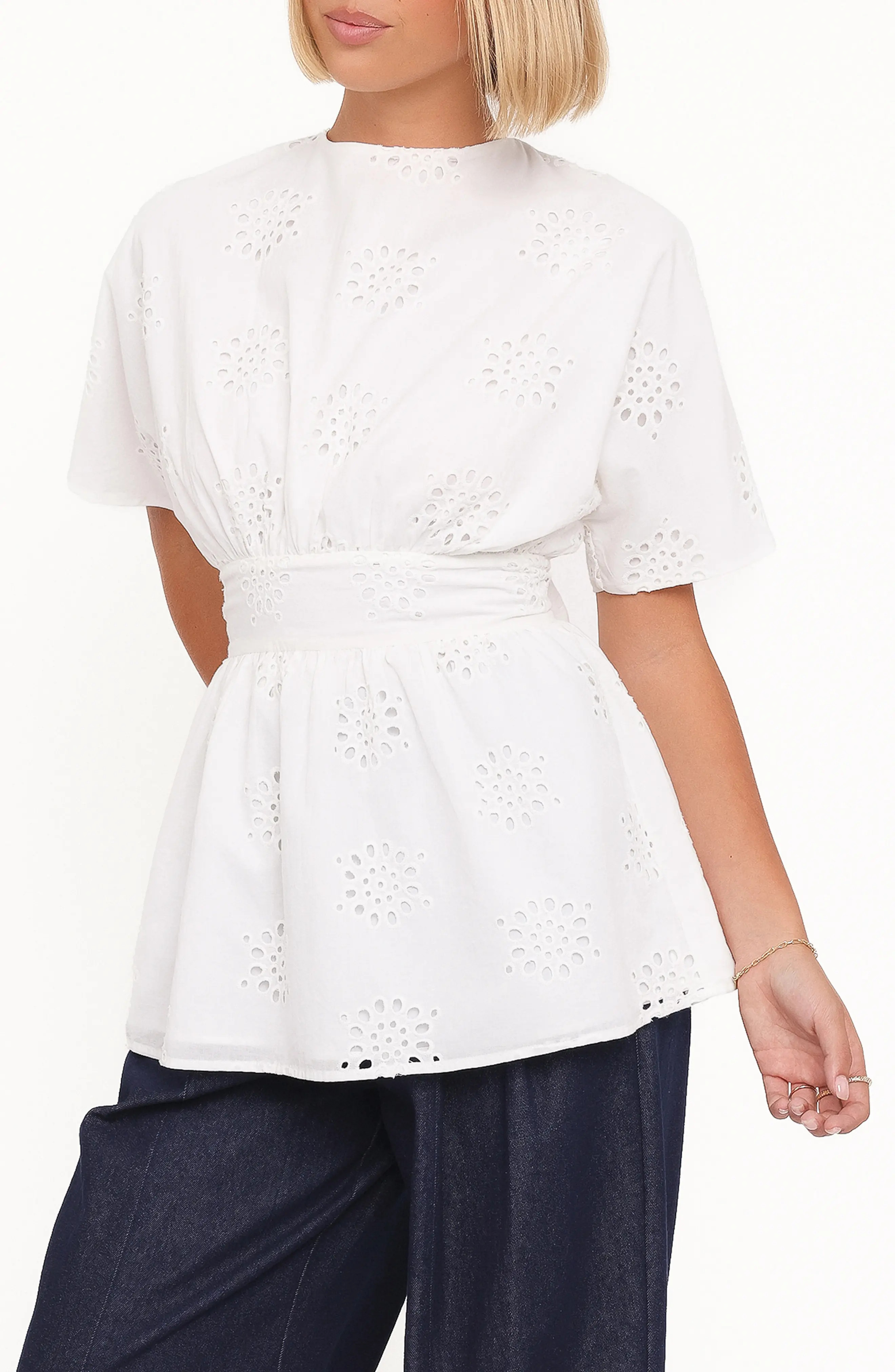 Petal & Pup Carmel Tie Back Cotton Broderie Anglaise Tunic in White Embroidery at Nordstrom, Size X-Small | Nordstrom