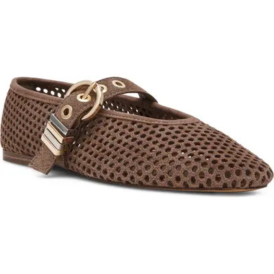 Steve Madden Lela Perforated Mary Jane Flat in Black Suede at Nordstrom, Size 8 | Nordstrom