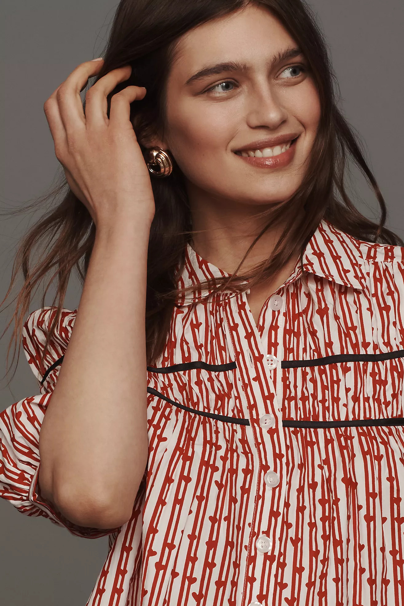 The Leandra Shirred Yoke Blouse by Maeve: Striped Hearts Edition | Anthropologie (US)