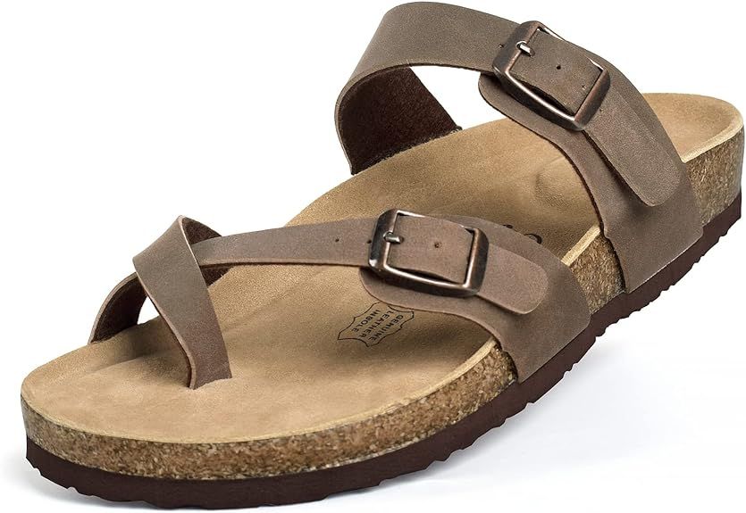 FITORY Womens Leather Slide Sandals with Comfort Cork Footbed | Amazon (US)