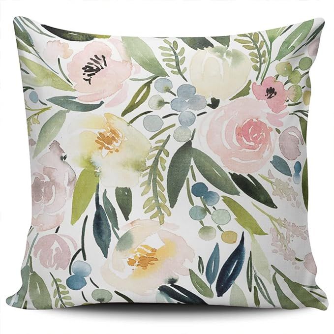 Decorative Throw Pillow Case Colorful Watercolor Floral Pattern Outdoor Pillowcase Cushion Cover ... | Amazon (US)