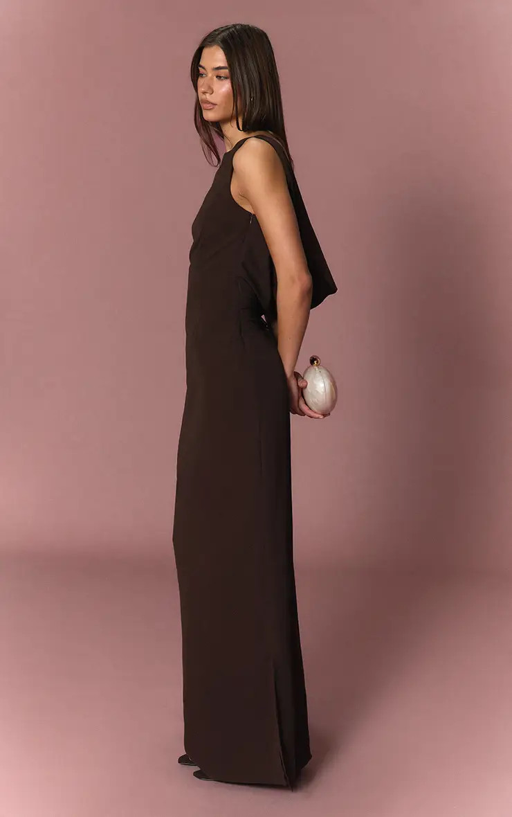 Chocolate PrettyLittleThing Floral Burnout Chiffon Cowl Back Maxi Dress | Boohoo | Boohoo.com (UK & IE)