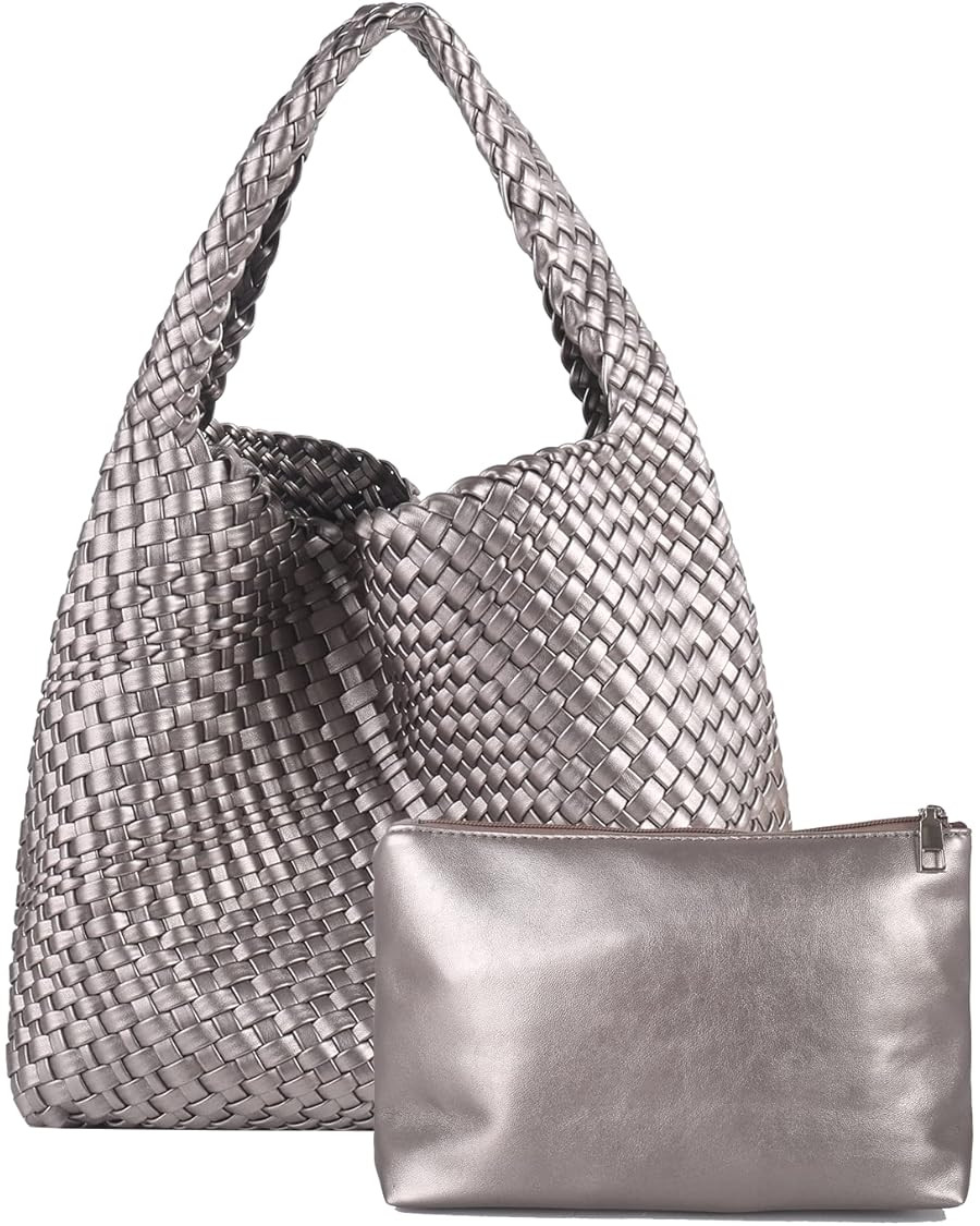 Woven Bag for Women, Vegan Leather Hobo Tote Bags, Top-handle Handmade Purse | Amazon (US)