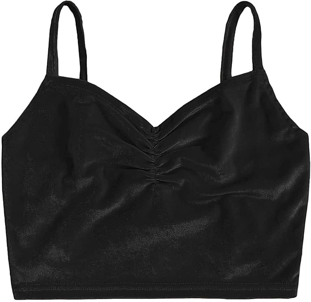Verdusa Women's Ruched Front Spaghetti Strap Velvet Crop Cami Top | Amazon (US)