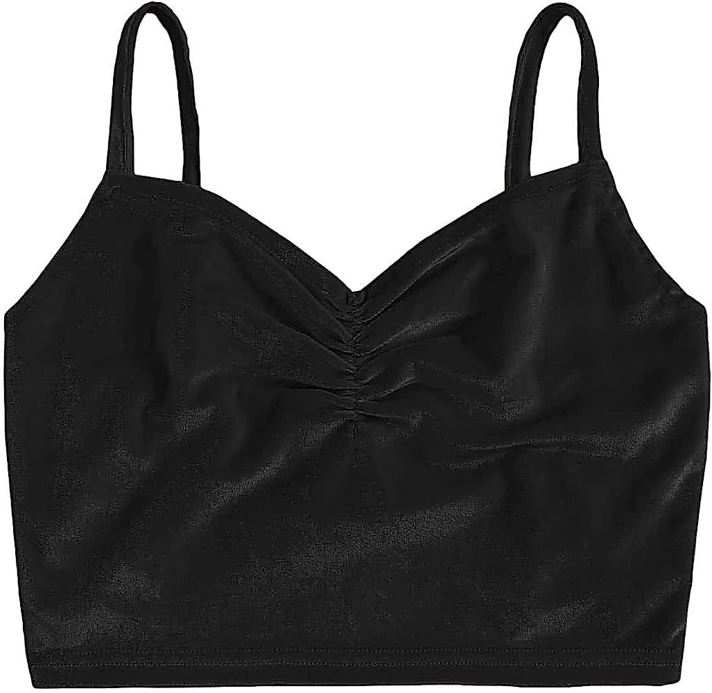 Verdusa Women's Ruched Front Spaghetti Strap Velvet Crop Cami Top | Amazon (US)