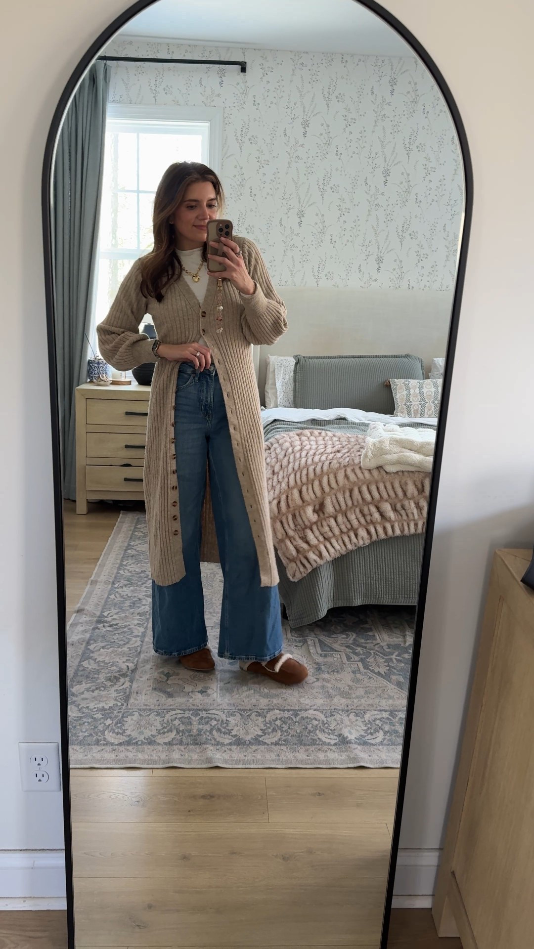 Outfit of the day! High rise wide leg jeans 20% off + extra 20% off in app. In a size 2 regular length. Size small in the long cardigan! 15 color options! 

#LTKSaleAlert #LTKOver40 #LTKootd