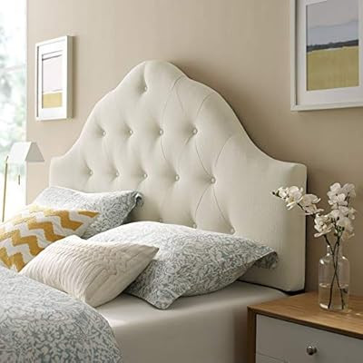 Modway Sovereign Tufted Button Linen Fabric Upholstered King Headboard in Ivory | Amazon (US)