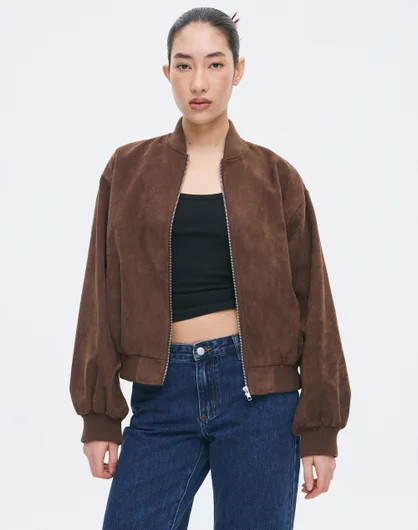 Faux Suede Bomber Jacket in Fudge Fantasy | Glassons AU | Glassons (Australia)