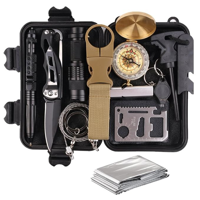 Survival Gear Kits 13 in 1- Outdoor Emergency SOS Survive Tool for Wilderness/Trip/Cars/Hiking/Ca... | Amazon (US)