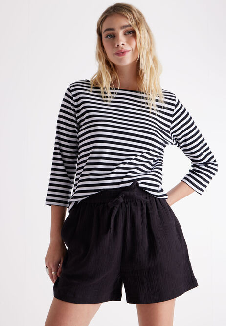 Womens Black & White Boat Neck Top | Peacocks