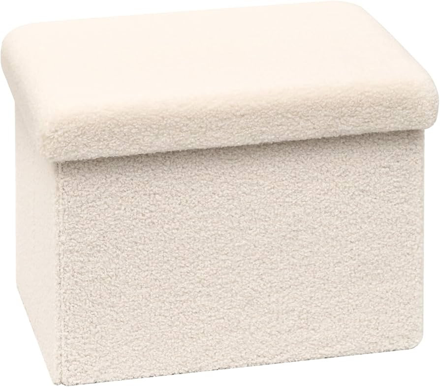 B FSOBEIIALEO Storage Ottoman Cube Small Sherpa Ottoman Foot Rest, Foldable Portable Boucle Ottom... | Amazon (US)