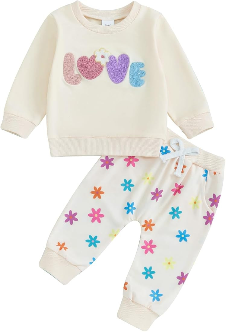 Adobabirl Toddler Baby Girl Clothes Embroidery Letter Print Crewneck Sweatshirt and Pants Set Fal... | Amazon (US)