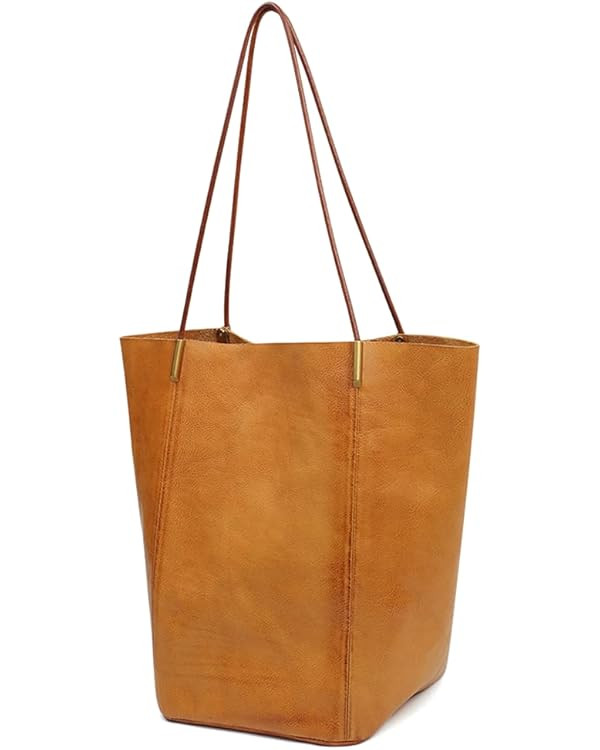 ROUROU Large Capacity Shoulder Bag for Women Retro Tote Bag Genuine Leather Handbag Commuter Satc... | Amazon (US)