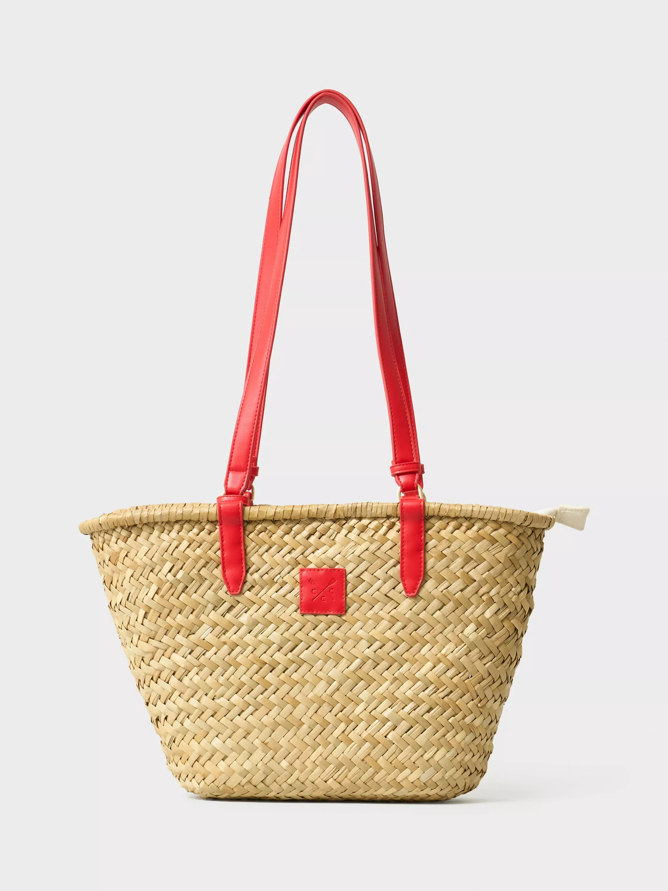 Crew Clothing Woven Seagrass Basket Shoulder Bag, Natural/Red | John Lewis (UK)