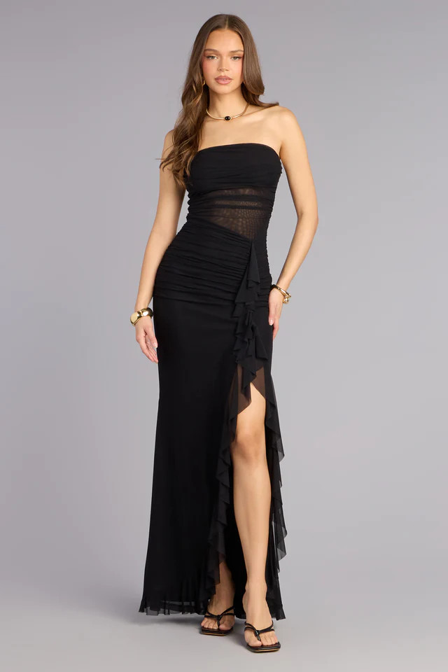 Sienna Mesh Ruffle Slit Formal Dress | Windsor Stores