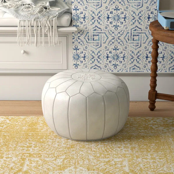 Cherise 20" Wide Genuine Leather Round Pouf Ottoman | Wayfair North America