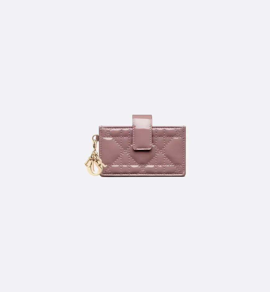 Lady Dior 5-Gusset Card Holder Peony Pink Patent Cannage Calfskin | DIOR | Dior Couture