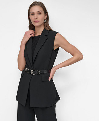 DKNY Women's Notch-Collar Belted Extended Vest - Macy's | Macy's