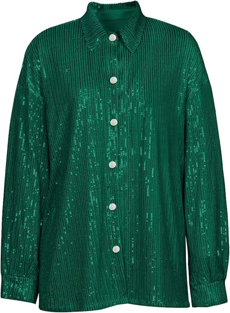 Women Sparkle Outfits Sequin Long Sleeve Blouse Shirt Top Glitter Long Loose Pants Bling Party Cl... | Amazon (US)