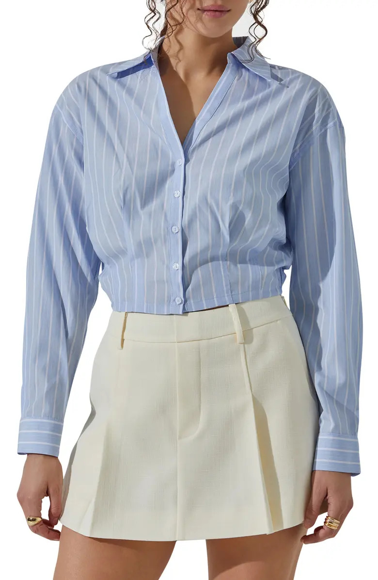 Pinstripe Cotton Crop Button-Up Shirt | Nordstrom