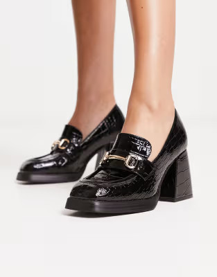 Shellys London Fountain chunky heeled loafers in black patent | ASOS (Global)