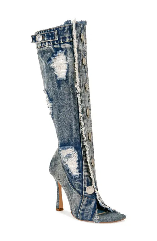AZALEA WANG Kazuki Knee High Boot in Denim at Nordstrom, Size 6.5 | Nordstrom