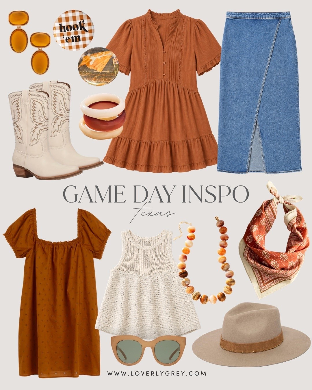 University of Texas game day outfit ideas! I actually have that denim midi skirt and love it! So many cute orange accessories! 😍

Loverly Grey, college game day, football season, Texas game day, Texas game day outfit, game day outfit inspo, game day buttons, orange and white, cowboy boots

#LTKSeasonal