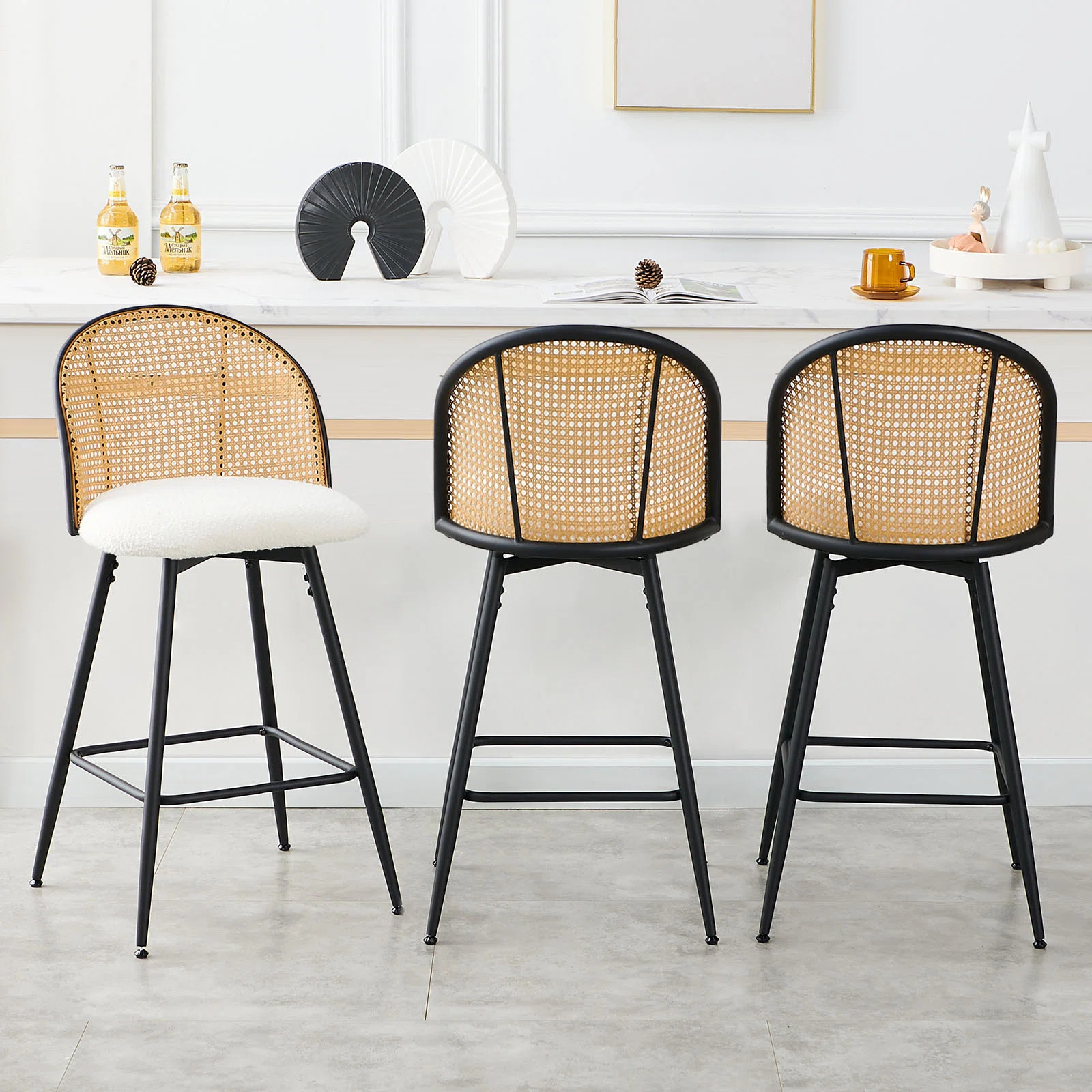 Ayiden Swivel Boucle Upholstered Counter & Bar Stool (Set of 3) | Wayfair North America
