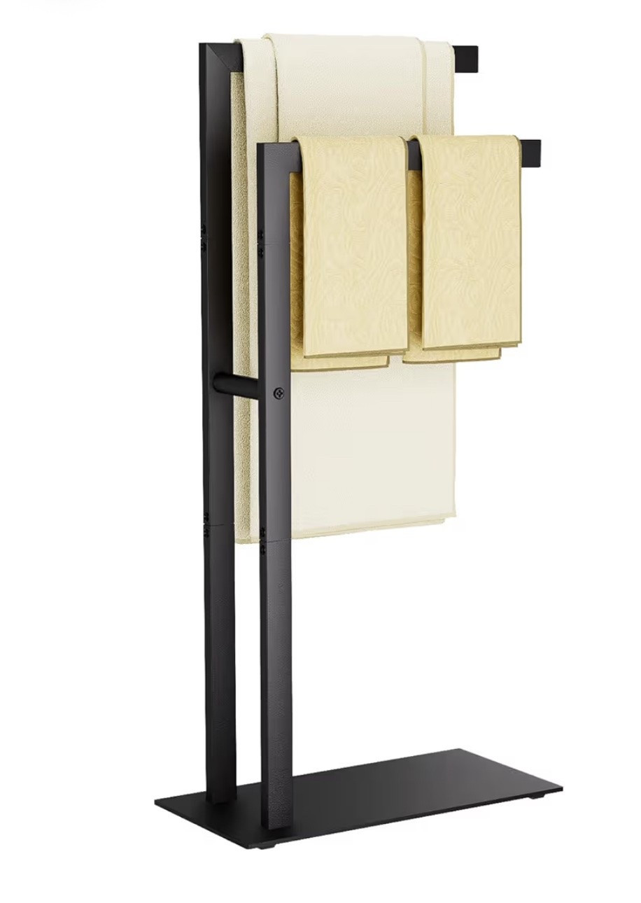 Free Standing Towel Rack, 2 Tier Blanket Holder with Marble Base, Metal Hand Towel Holder for Bathrooms, Drying and Display Rack with Shelf,15.7×7.87×31.49 inch,Black,