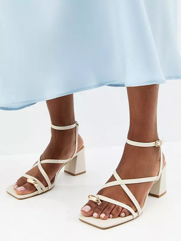 New Look Faux Leather Metal Toe Loop Block Heel Sandals - Off White | Very (UK)