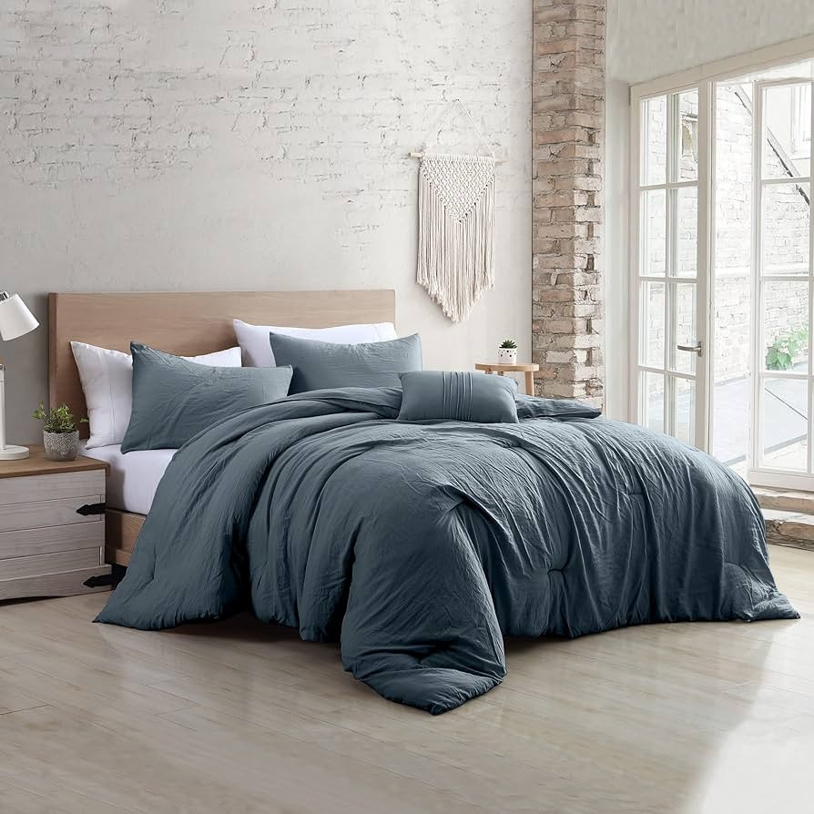Modern Threads 4-Piece Garment-Washed Comforter Set Beck Denim King | Amazon (US)