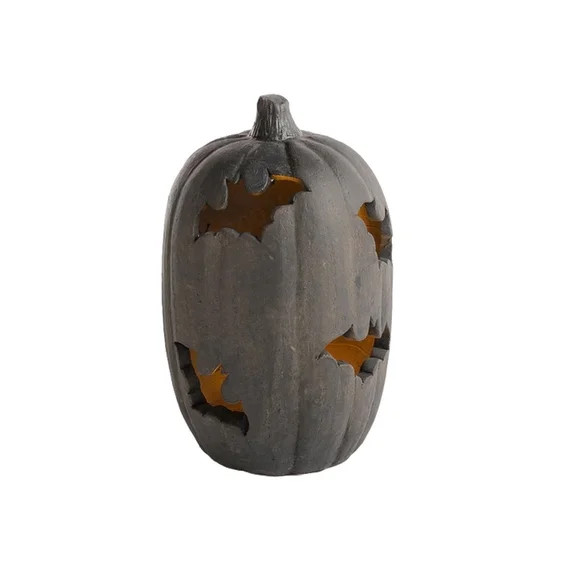 Terracotta-Effect Bat Cutout Pumpkin, Halloween LED Light Up Resin Pumpkin Lantern with Bat Hollo... | Walmart (US)