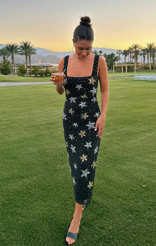 Stassi Midi Dress, in Starfish Beaded Sequins Black, Size: Small | Show Me Your Mumu | Show Me Your Mumu