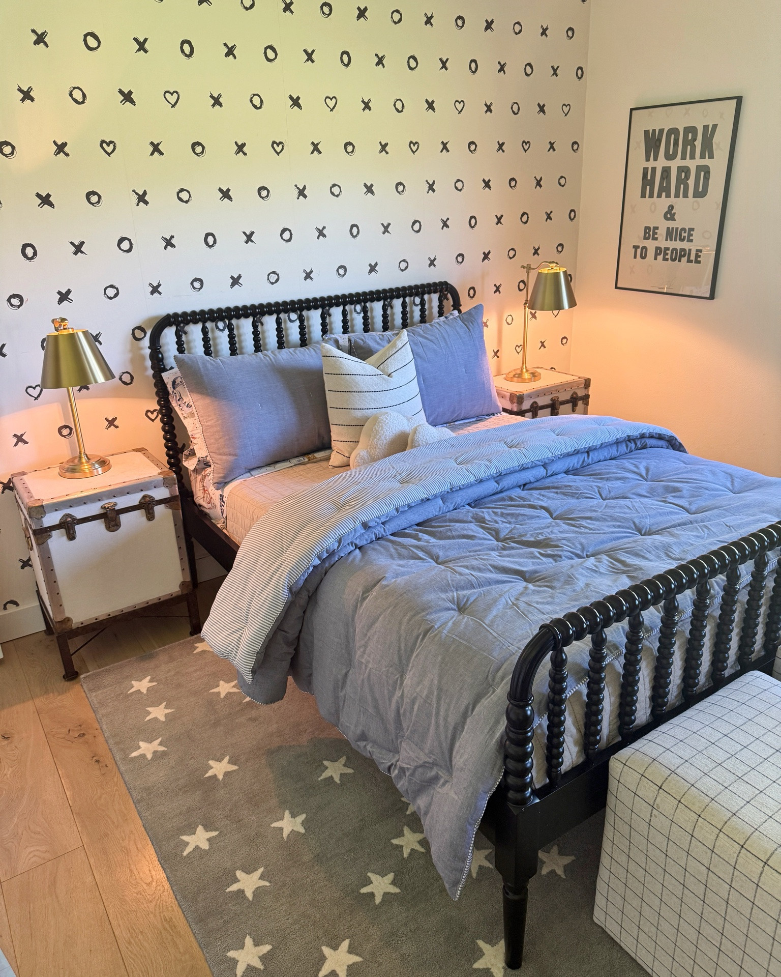 Boys bedroom - non-toxic cotton sheets, blue bedding, star carpet, nightstands, lamps and more!

Home 
Decor

#LTKHome #LTKKids