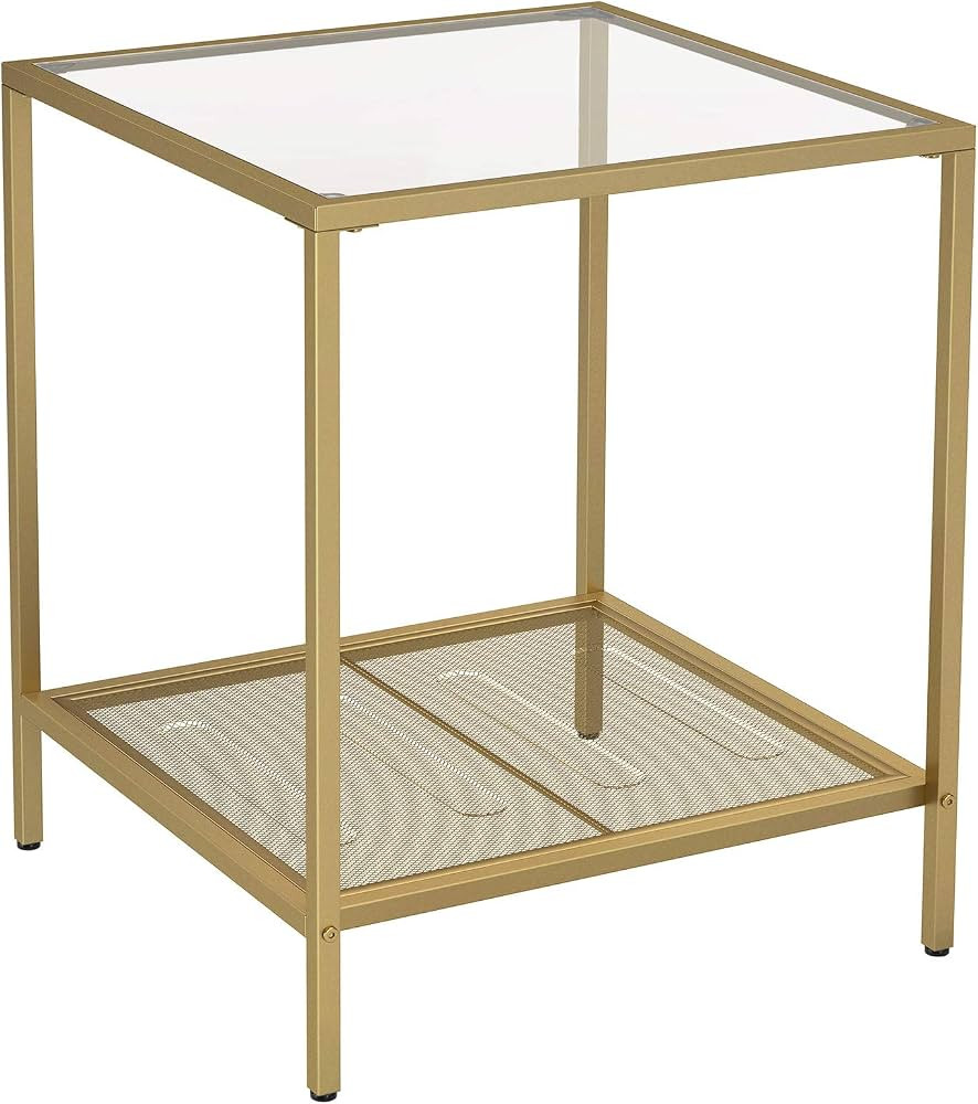 VASAGLE Side Table, 2-Tier End Table, Accent Table with Tempered Glass Top, Gold ULGT030A01 | Amazon (CA)