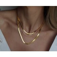 18K Gold Herringbone Necklace, Gold Layering Necklace Set. Gold Herringbone Chain, Gold Snake Chain  | Etsy (US)
