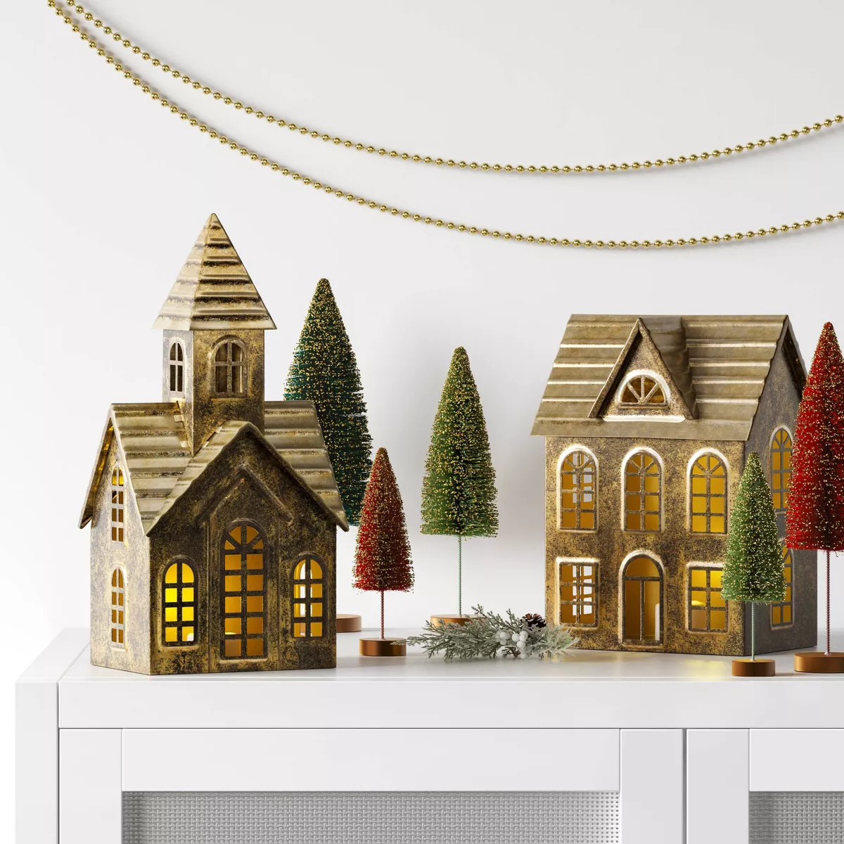 Christmas Lit Metal Church Decor Champagne Gold - Wondershop™ | Target