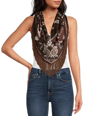 Brown and Ivory Fringe Western Scarf Wrap | Dillard's