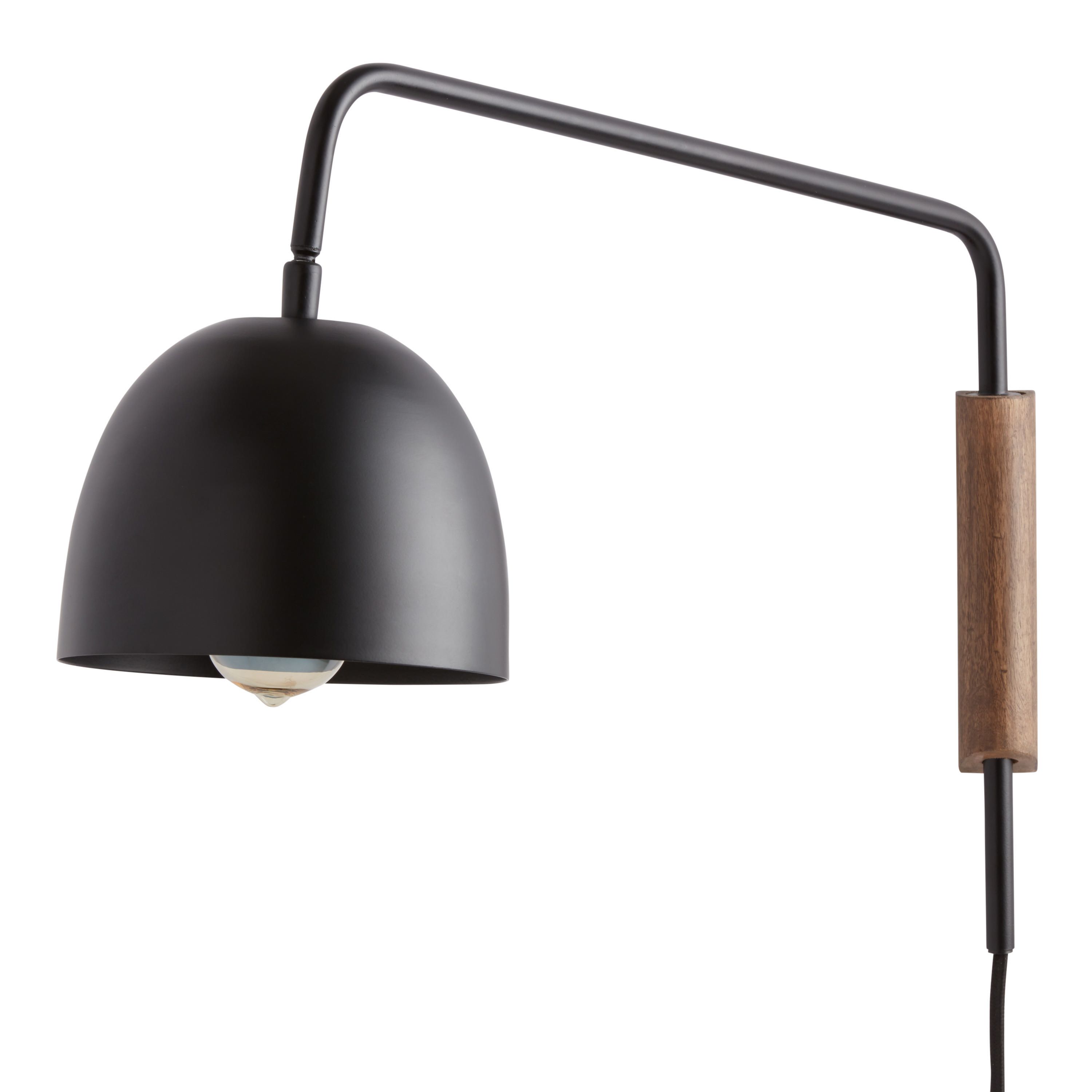 Bryce Wood And Black Metal Dome Adjustable Wall Sconce | World Market