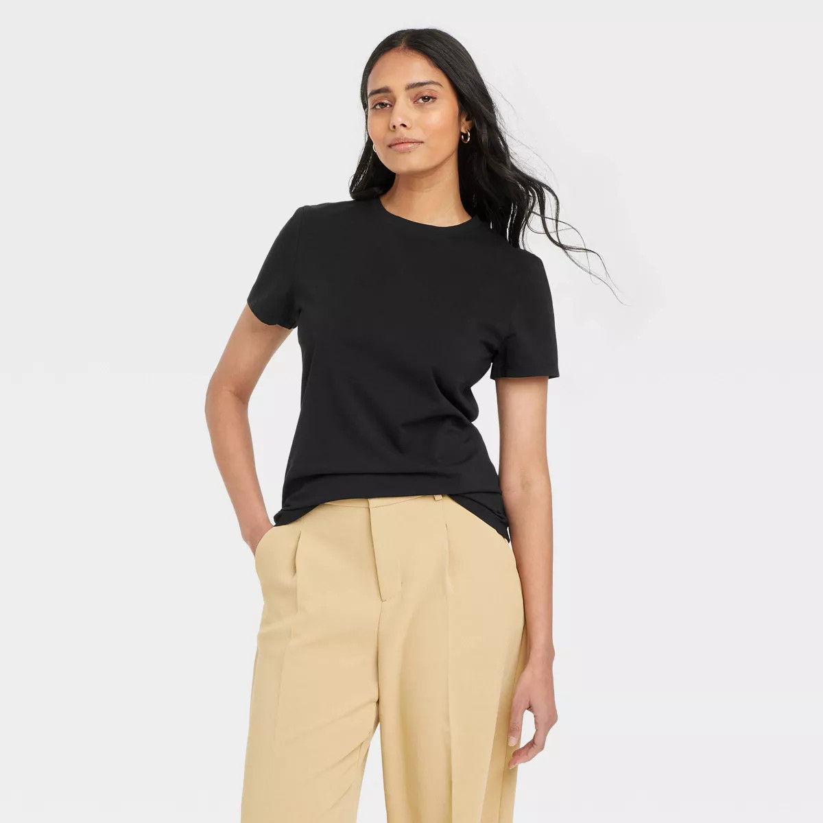Women's Short Sleeve T-Shirt - A New Day™ Cream M: Lightweight Jersey, Crew Neck, Pullover | Target