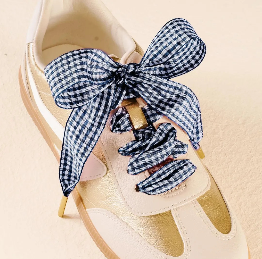 Navy/white Gingham Shoe Laces - Etsy | Etsy (Global)