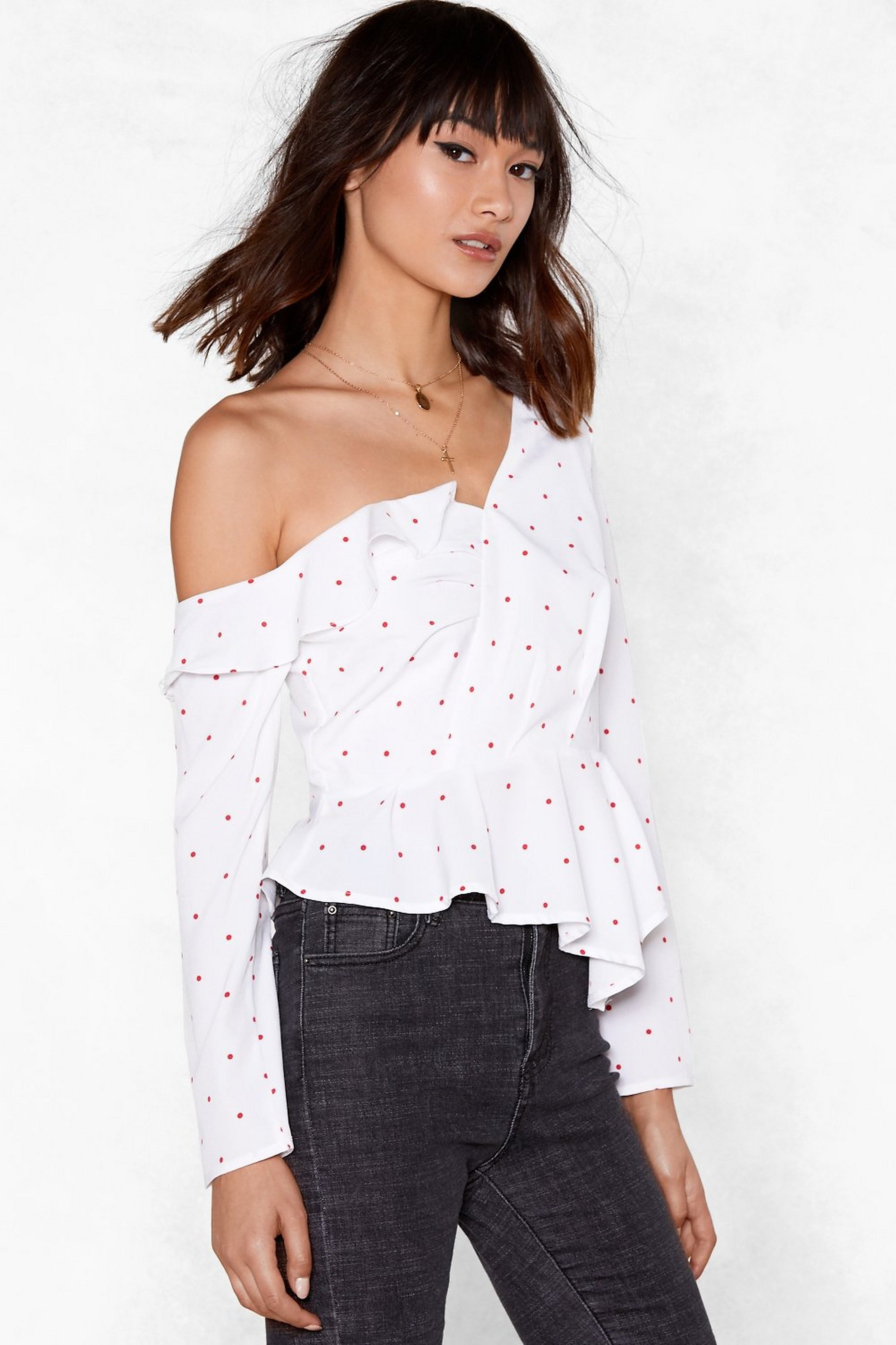 Polka Dot Print One Shoulder Spotty Blouse | NastyGal (US & CA)