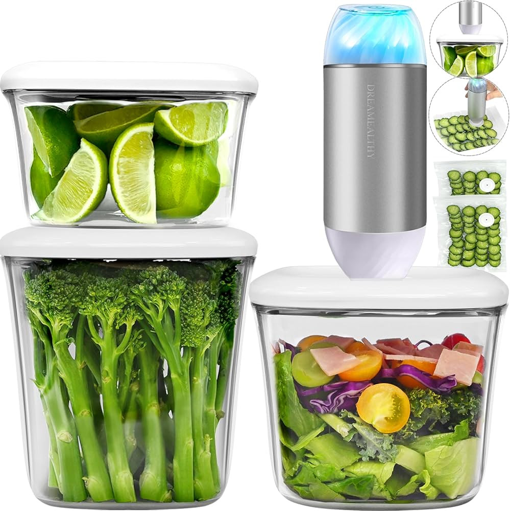 Auto Vacuum Seal Containers 1L+1.5L+2L with Compact Handheld Vacuum Sealer, 2 Vacuum Zipper Bags,... | Amazon (US)