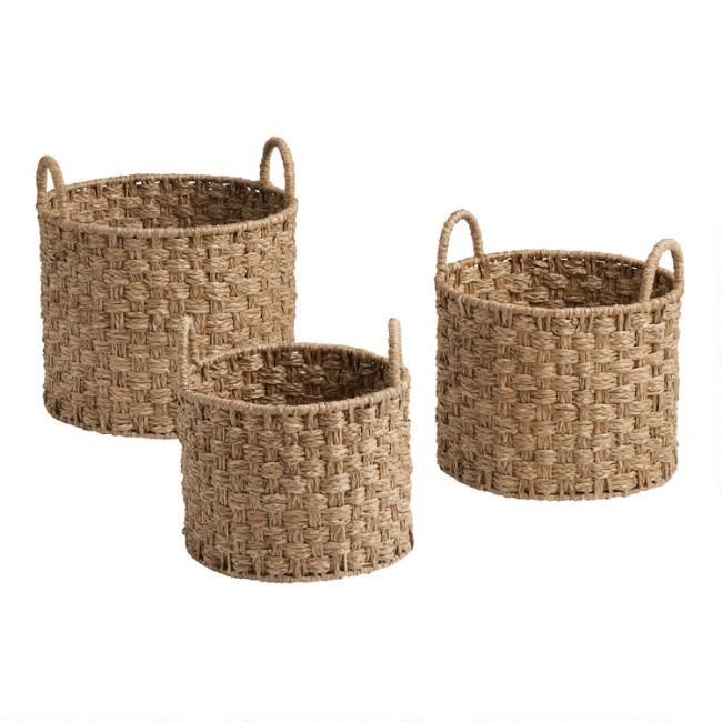 Elijah Natural Seagrass Checker Tote Basket | World Market