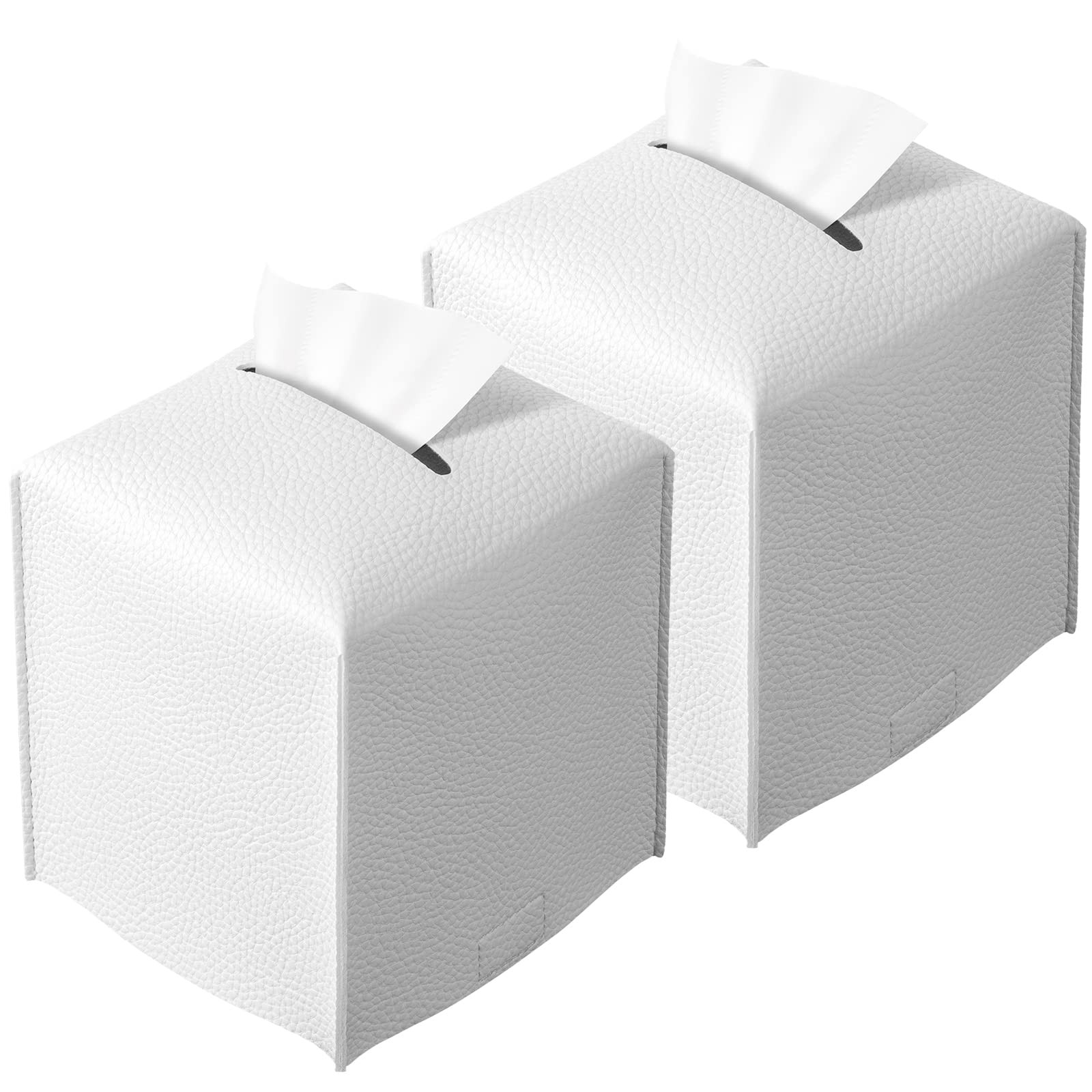 2 Pack Grey Tissue Box Cover, Pu Leather Square Tissue Box Holder with Bottom Belt Modern Style T... | Amazon (US)