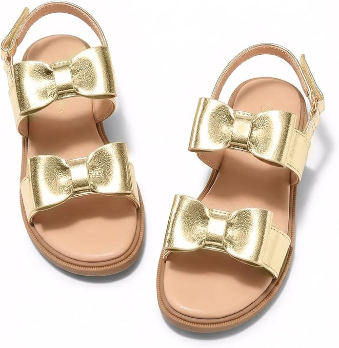 Coutgo Girls Bow Sandals Open Toe Ankle Strap Flat Sandals Flower Girl Party Dress Shoes | Amazon (US)