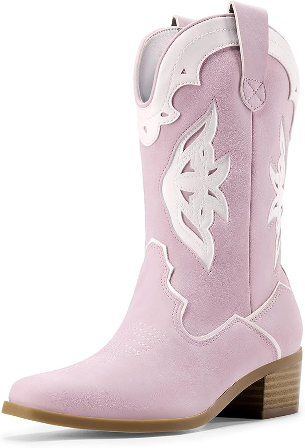 DREAM PAIRS Girls Cowgirl Cowboy Boots Western Fashion Mid Calf Boots | Amazon (US)