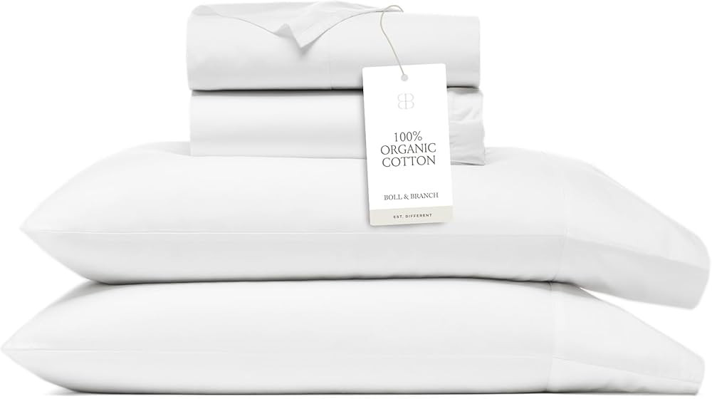 BOLL & BRANCH Signature Hemmed Sheet Set - Queen, White - Luxury 100% Organic Cotton - Includes 1... | Amazon (US)