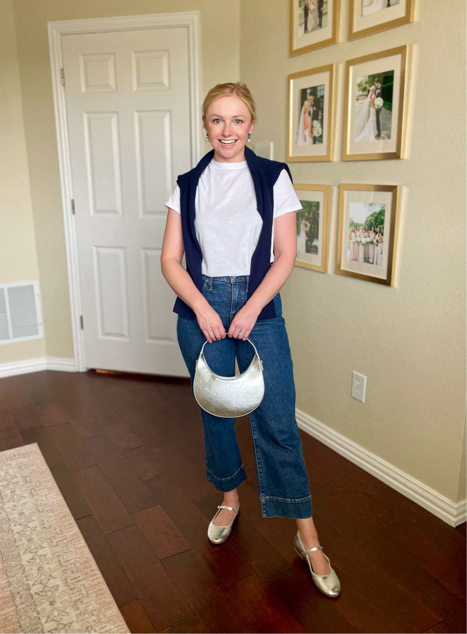 Casual spring outfit! Exact jeans are old but still in stock in a few sizes. Linked similar options! | Mary janes, silver shoes, wide leg jeans, cropped jeans 

#LTKSeasonal #LTKfindsunder100 #LTKstyletip